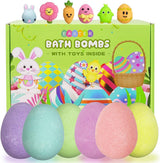 Jofan Easter Bath Bombs with Squishy Toys – Easter Basket Stuffers and Surprise Gift for Kids Ages 3+