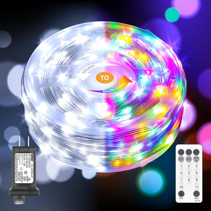 600 super-bright leds across 206 ft of transparent pvc wire with 10 ft extension cord