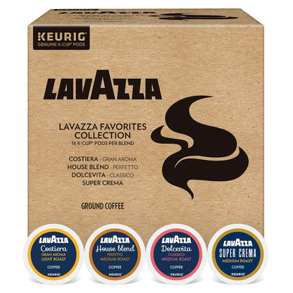 64-count box containing 16 pods each of costiera, house blend, dolcevita, and super crema