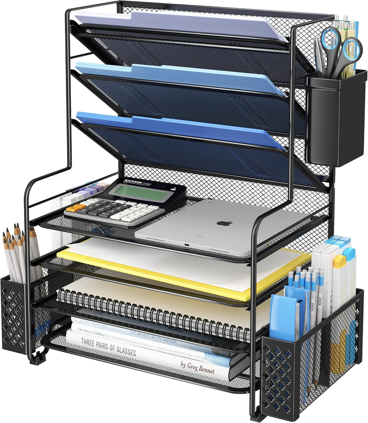 7-tier tiered shelf design for letter-sized paper, documents, and books