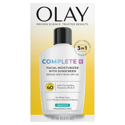 Olay Complete+ Daily Moisturizer with SPF 40 – Nourishing Skincare Ritual for Sensitive Skin