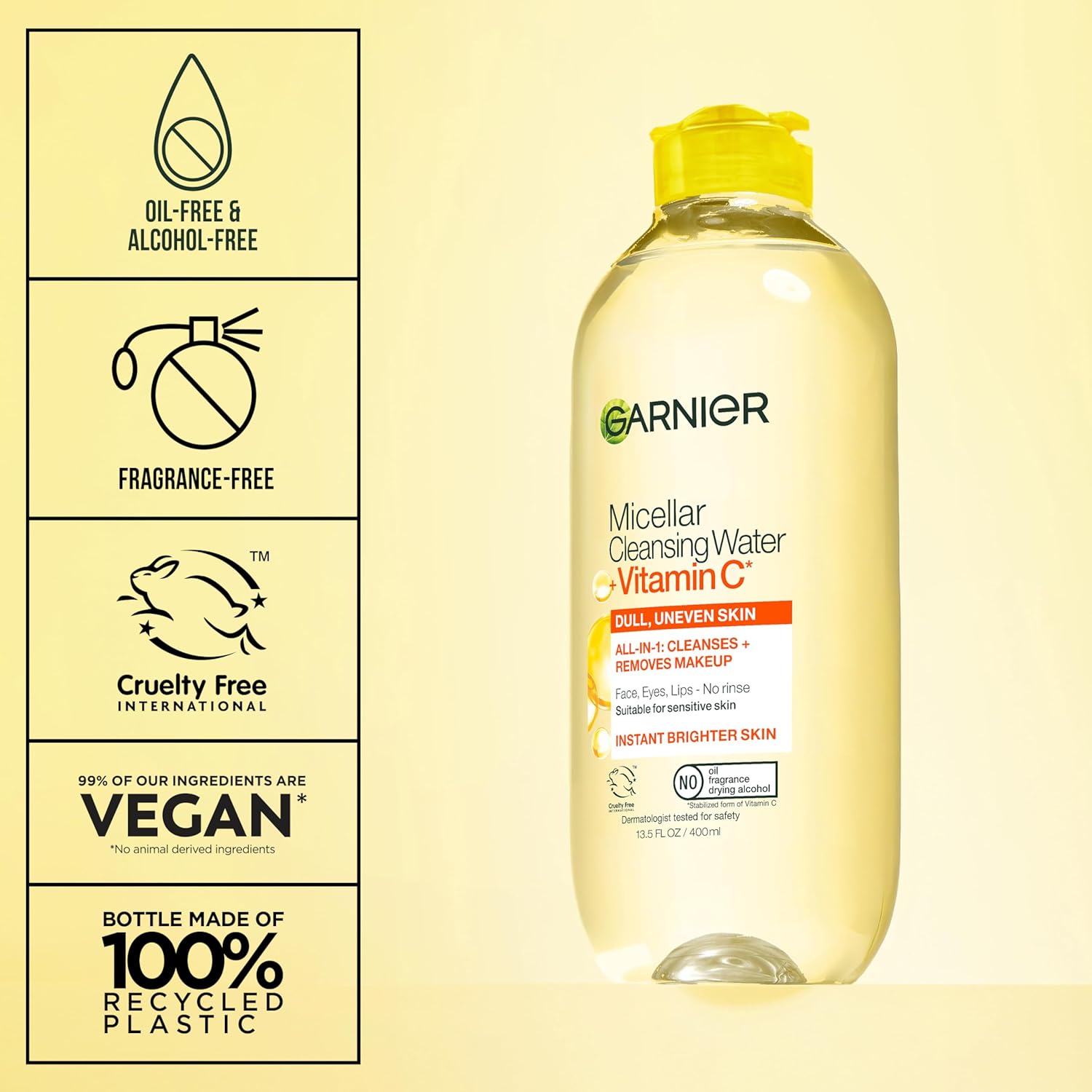 Garnier Micellar Water with Vitamin C – Nighttime Ritual Cleanser for Radiant, Relaxed Skin