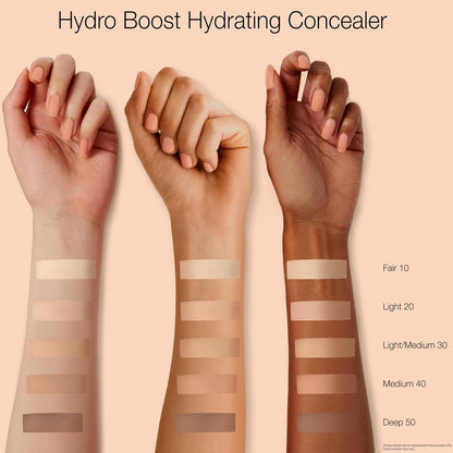 available in 5 blendable shades: fair (10), light (20), light/medium (30), medium (40), deep (50)