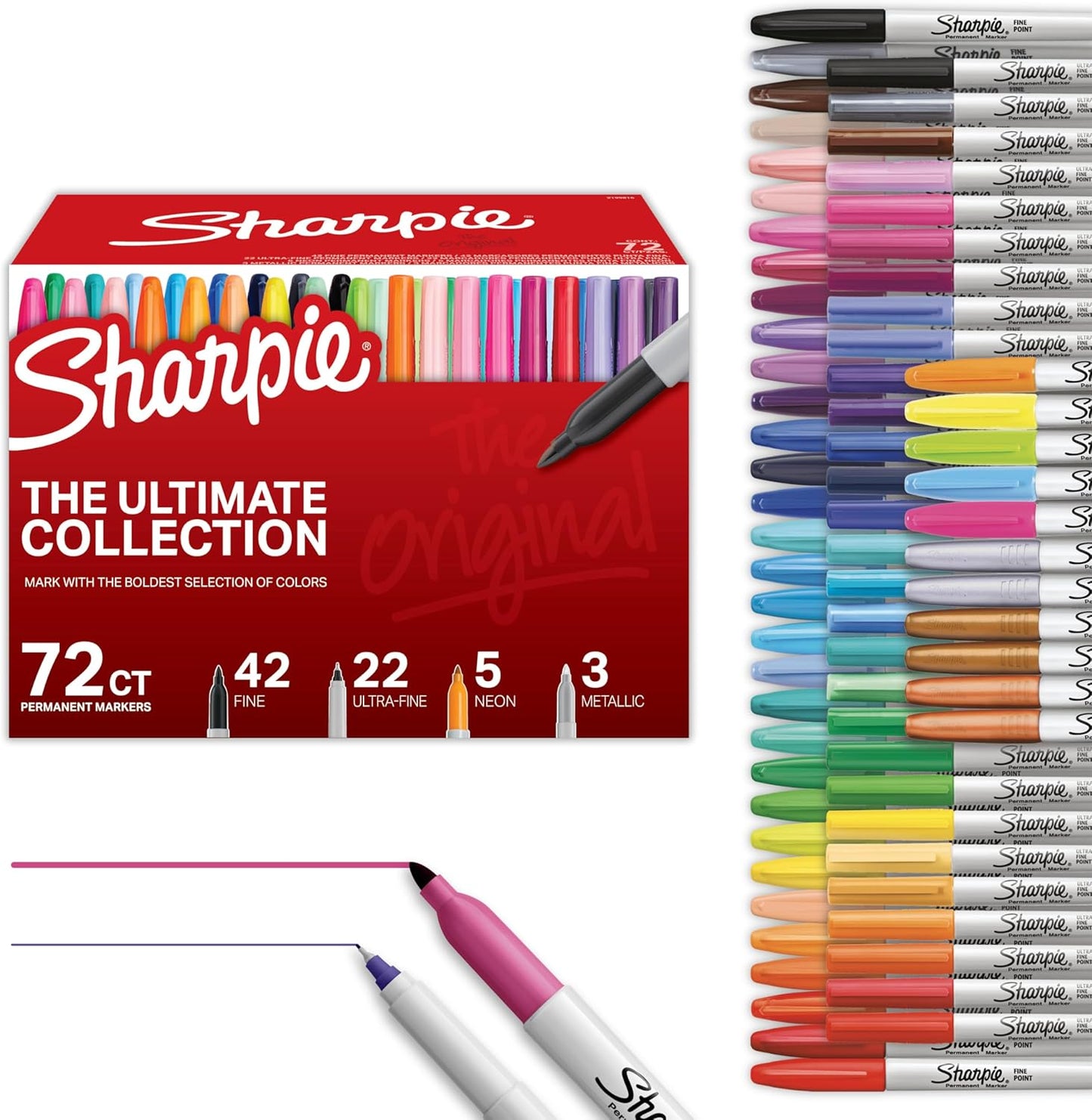 72 markers combining fine point and ultra fine point (0.5mm) tips in one set