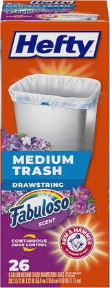 Hefty Medium Trash Bags with Fabuloso Scent, 8 Gallon 26 Count – Calming Lavender-Style Aroma for Yoga Room and Meditation Space Self-Care Ritual