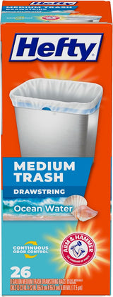 Hefty Medium Trash Bags with ARM & HAMMER Odor Control – Bedroom Wind-Down Ritual, 8 Gallon Drawstring