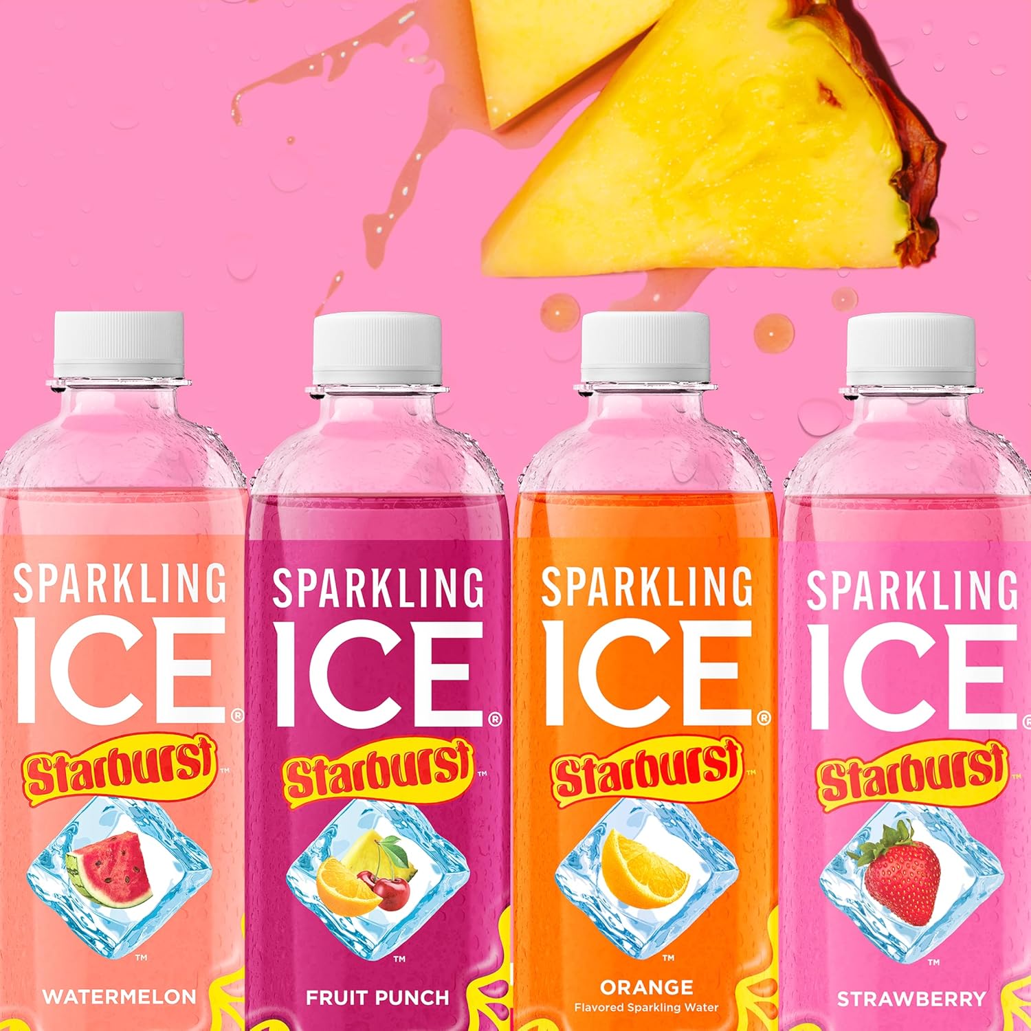 8 product variants: strawberry, cherry, lemon, orange, red pack, fruit punch, watermelon, and variety pack, all in 17 fl oz (pack of 12) format