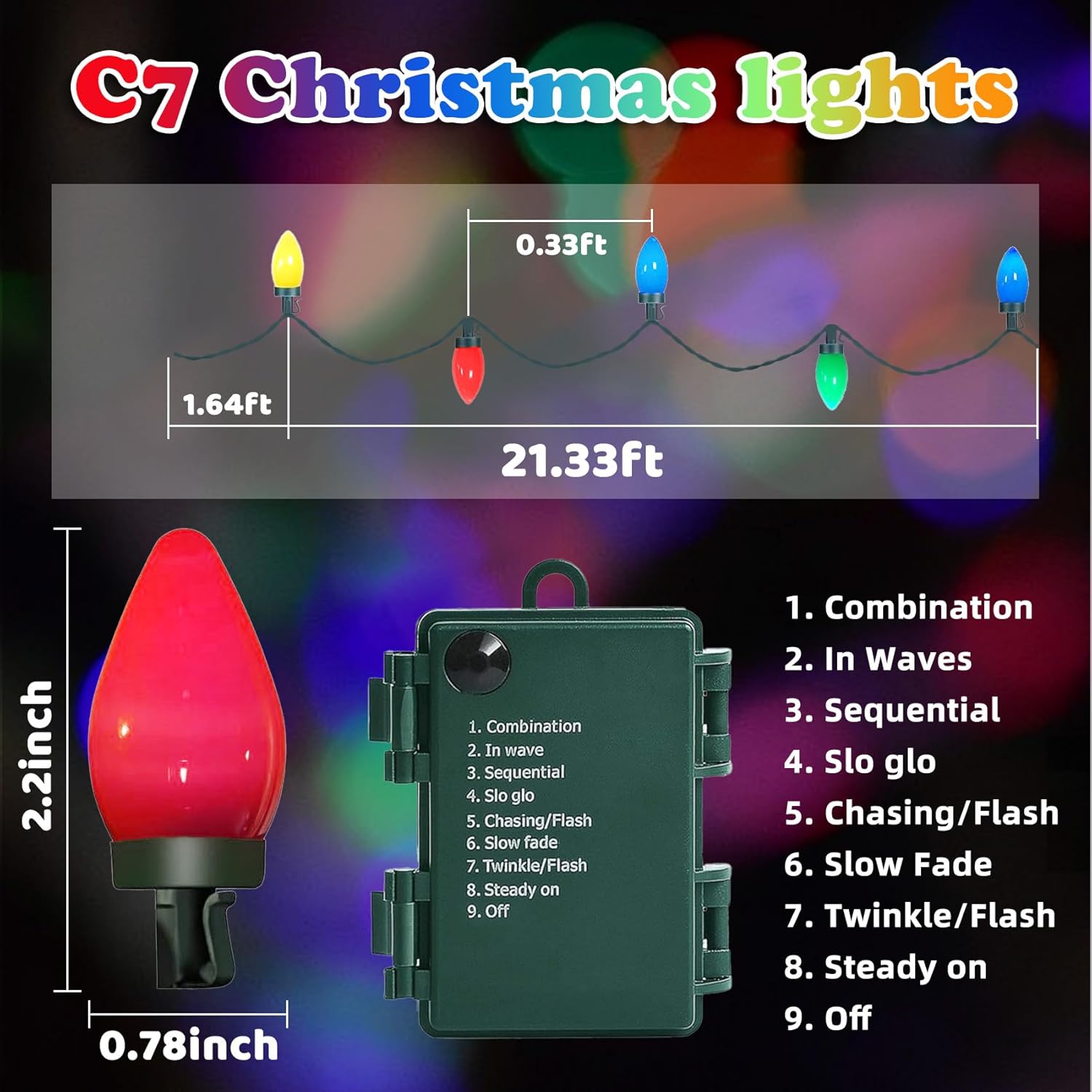 8 selectable flashing/twinkling modes via touch control button