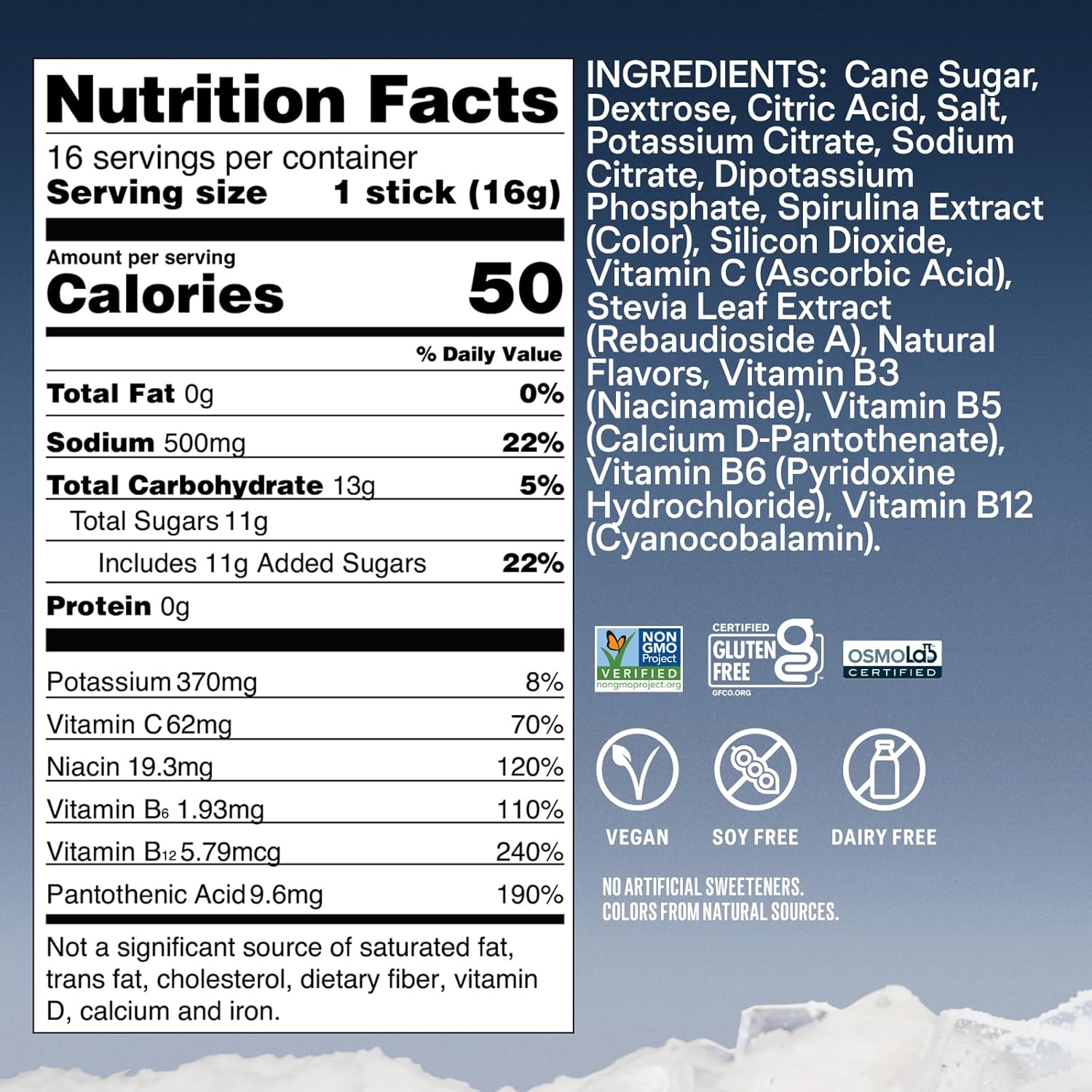 8 vitamins and nutrients including a full daily value of b3, b5, b6, and b12