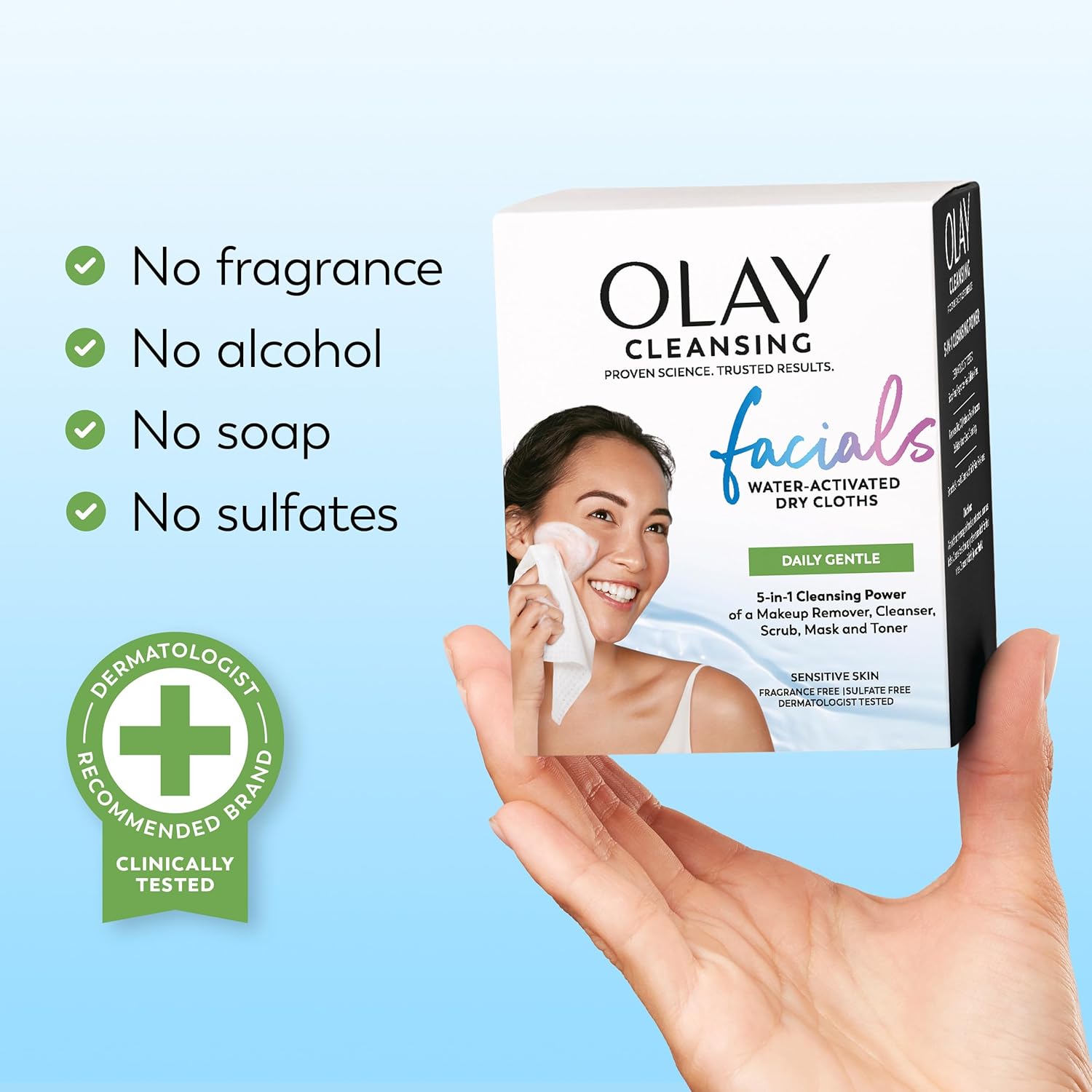 Olay Gentle Face Cleansing Wipes – Nightly Skincare Ritual for Sensitive Skin, Alcohol-Free