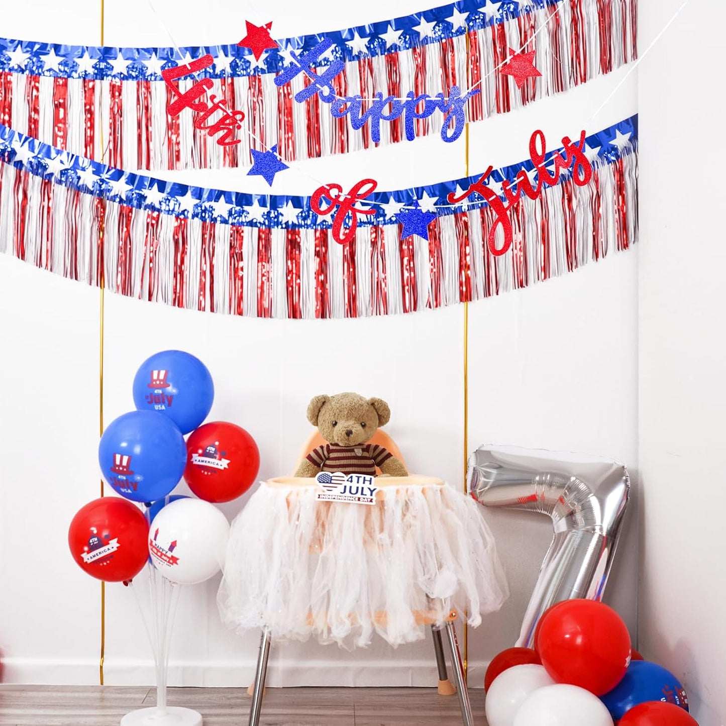 Mega-L Patriotic Foil Garland 40 Feet – Red White Blue Stars for Outdoor Patio & Parade Float Decorations
