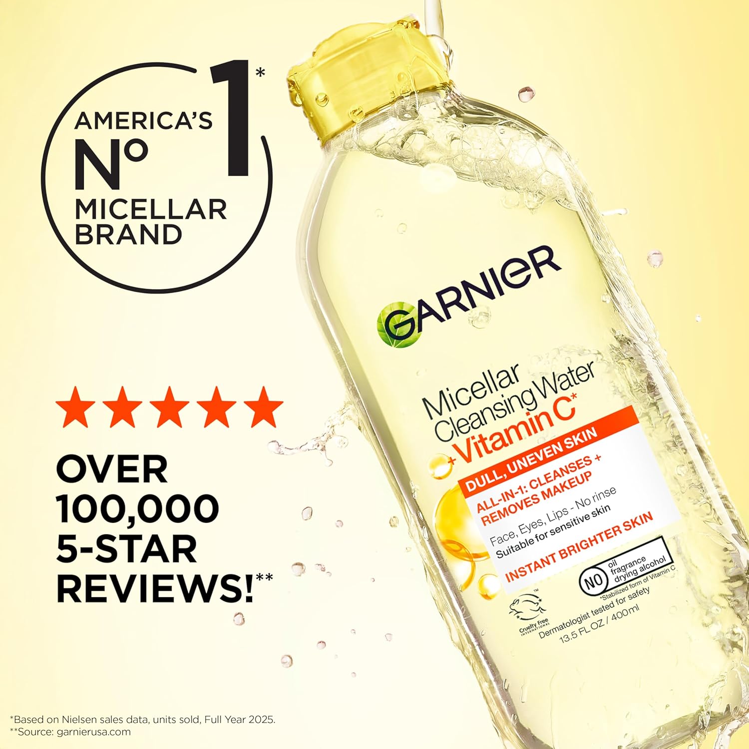 Garnier Micellar Water with Vitamin C – Nighttime Ritual Cleanser for Radiant, Relaxed Skin