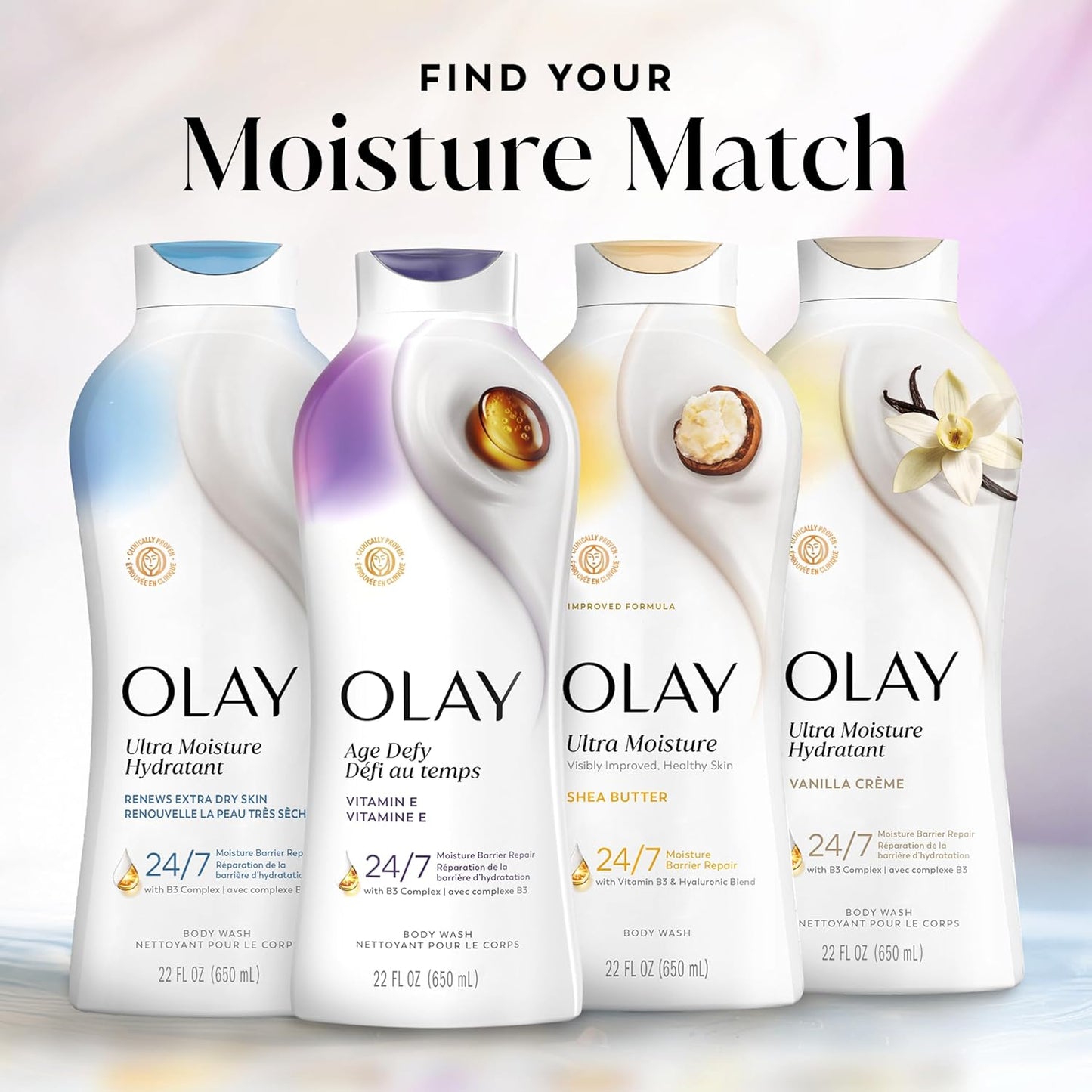 Olay Body Wash for Women – Nourishing Shower Ritual with Vitamin B3 & Hyaluronic Acid (Pack of 4)