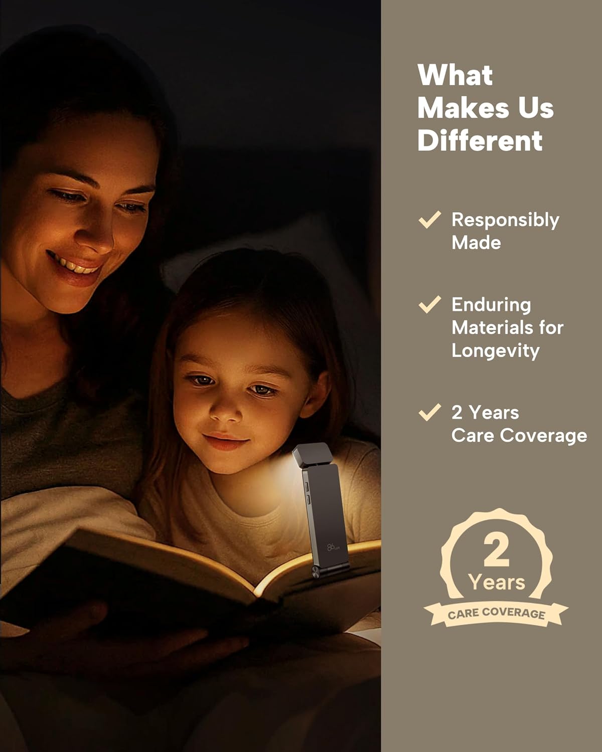 86lux Book Light, Rechargeable Clip-On LED Reading Light for Bed, Ready-to-Give Gift for Bookworms, Teens, and Travelers