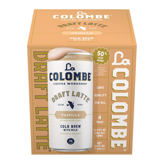 9 fl oz cans sold in a 4-pack or as a single 11 fl oz can, with three flavor options (vanilla, triple, mocha)