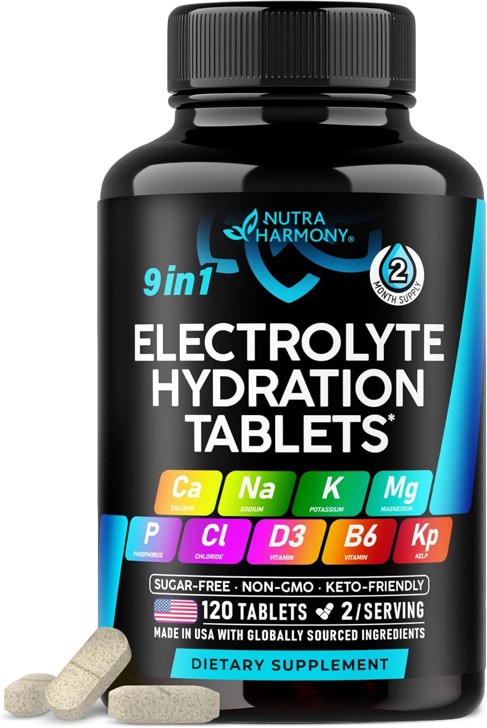 9-in-1 electrolyte blend: ca, na, k, cl, mg, p with himalayan salt and kelp powder