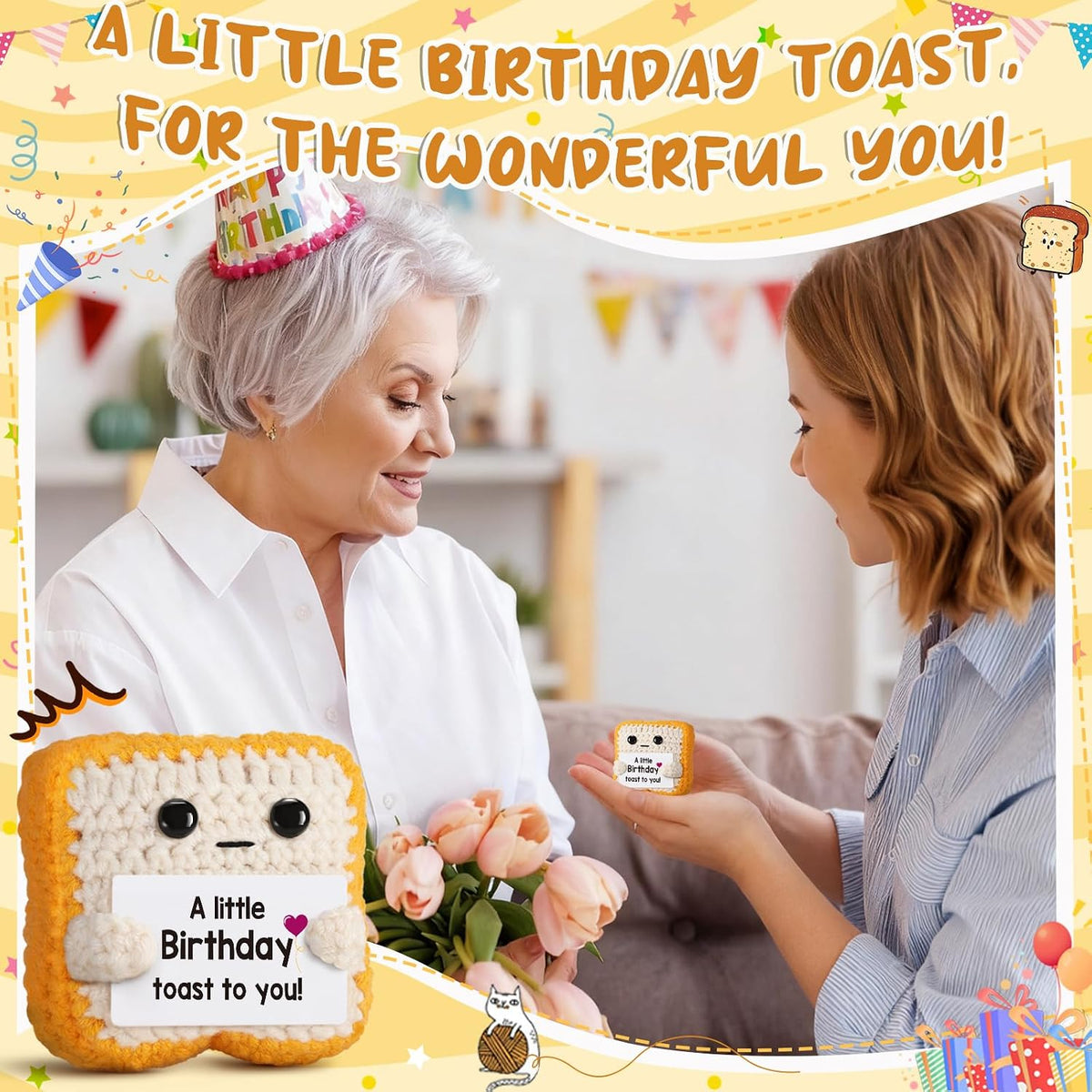 A little Birthday Toast to You Crochet Mini – Simple 2.5-Inch Neutral Decor for Uncluttered Desks and Shelves