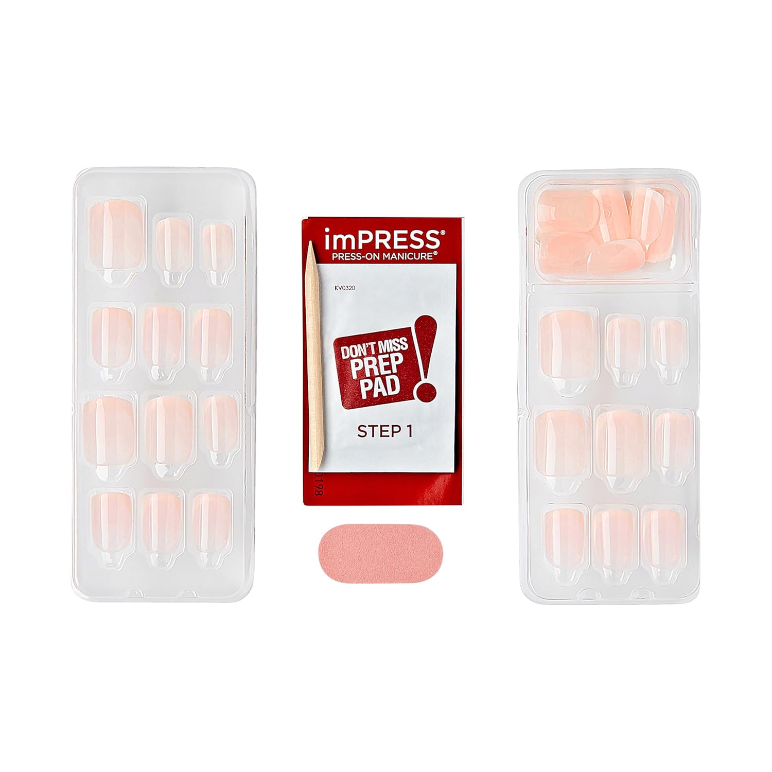 abs plastic nails with included prep pad, mini file, and manicure stick for full prep