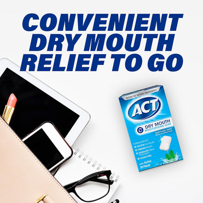 ACT Dry Mouth Gum – On-the-Go Chew for Car Cup Holder Dry Mouth Relief, Sugar Free Xylitol