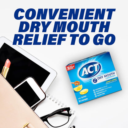 ACT Dry Mouth Lozenges With Xylitol, 36-Count, Sugar Free Honey-Lemon – Self-Care Essential for Nighttime Hydration