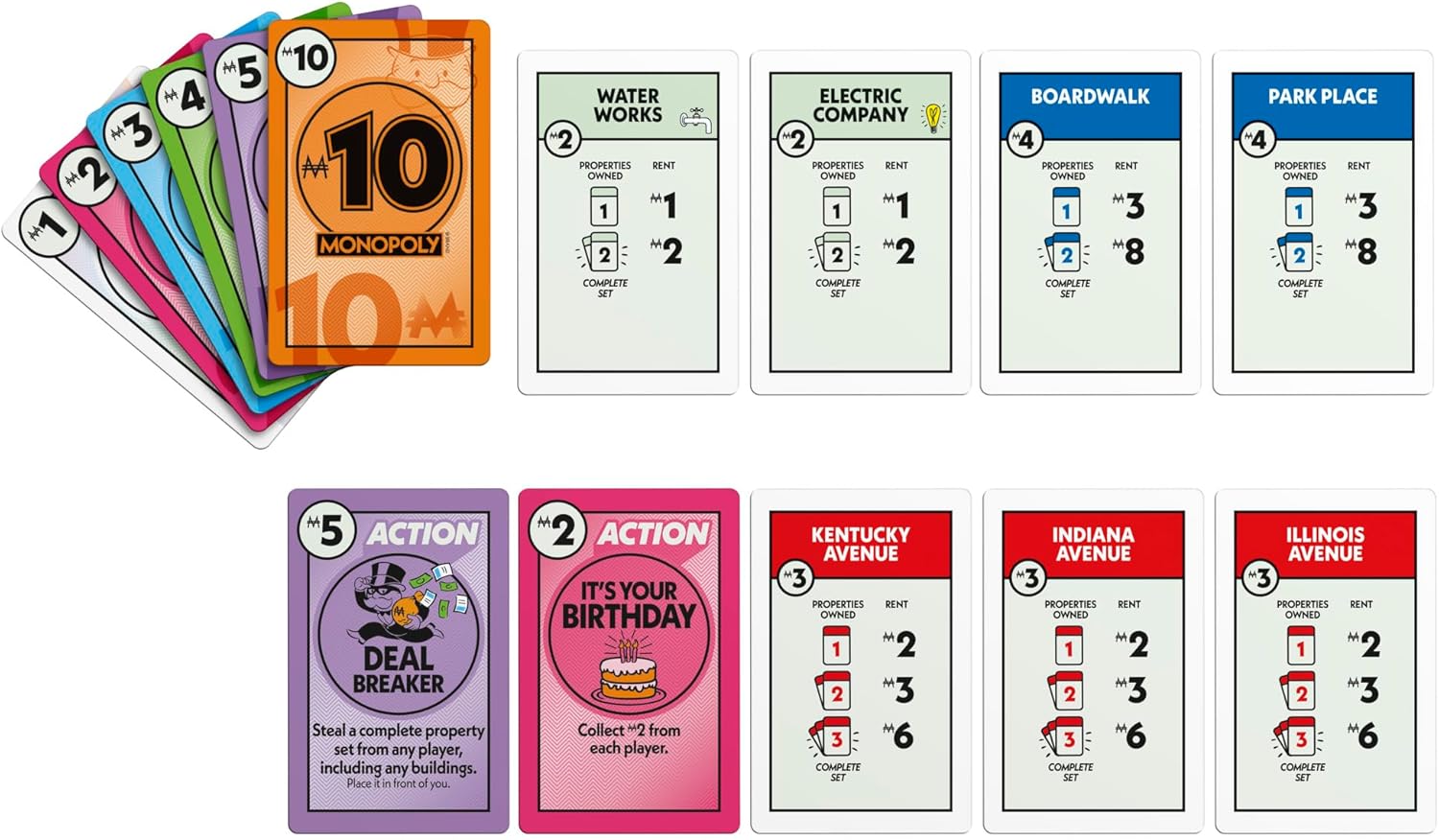 action cards enabling rent collection, property theft, and swapping