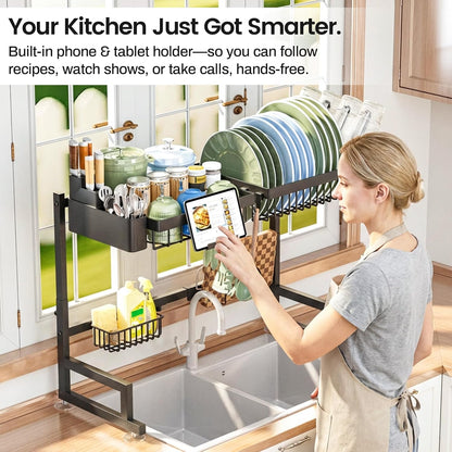 ADBIU Over The Sink Dish Drying Rack – Clean-Lined Small Space Storage for Studio Apartment Counters