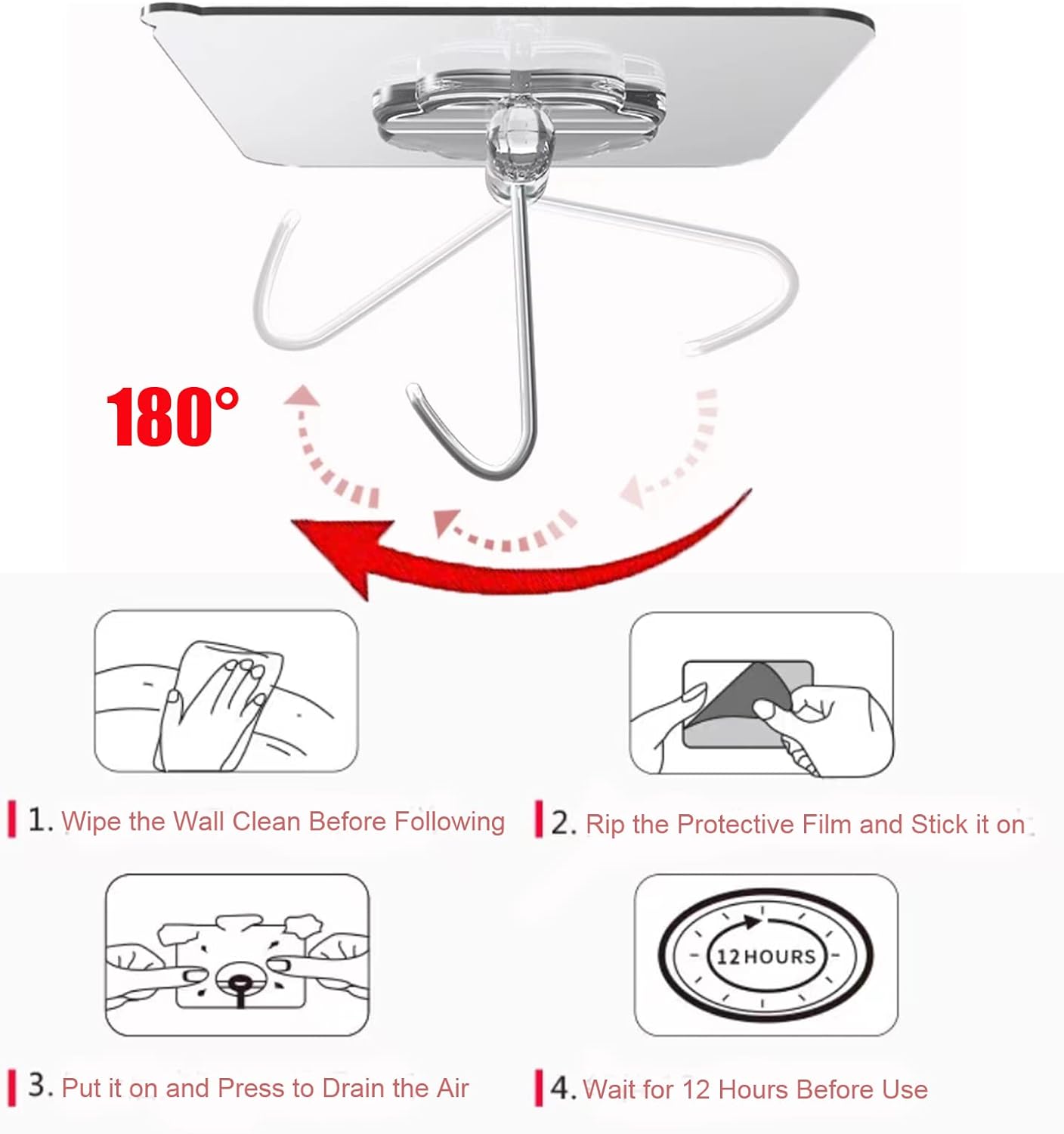 Adhesive Wall Hooks – Transparent Heavy-Duty Towel Hooks for Stylish Bathroom Walls