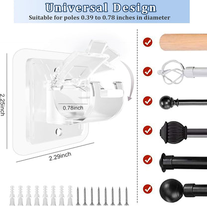 adjustable grip fits curtain and towel rod diameters from 0.39 to 0.78 inches