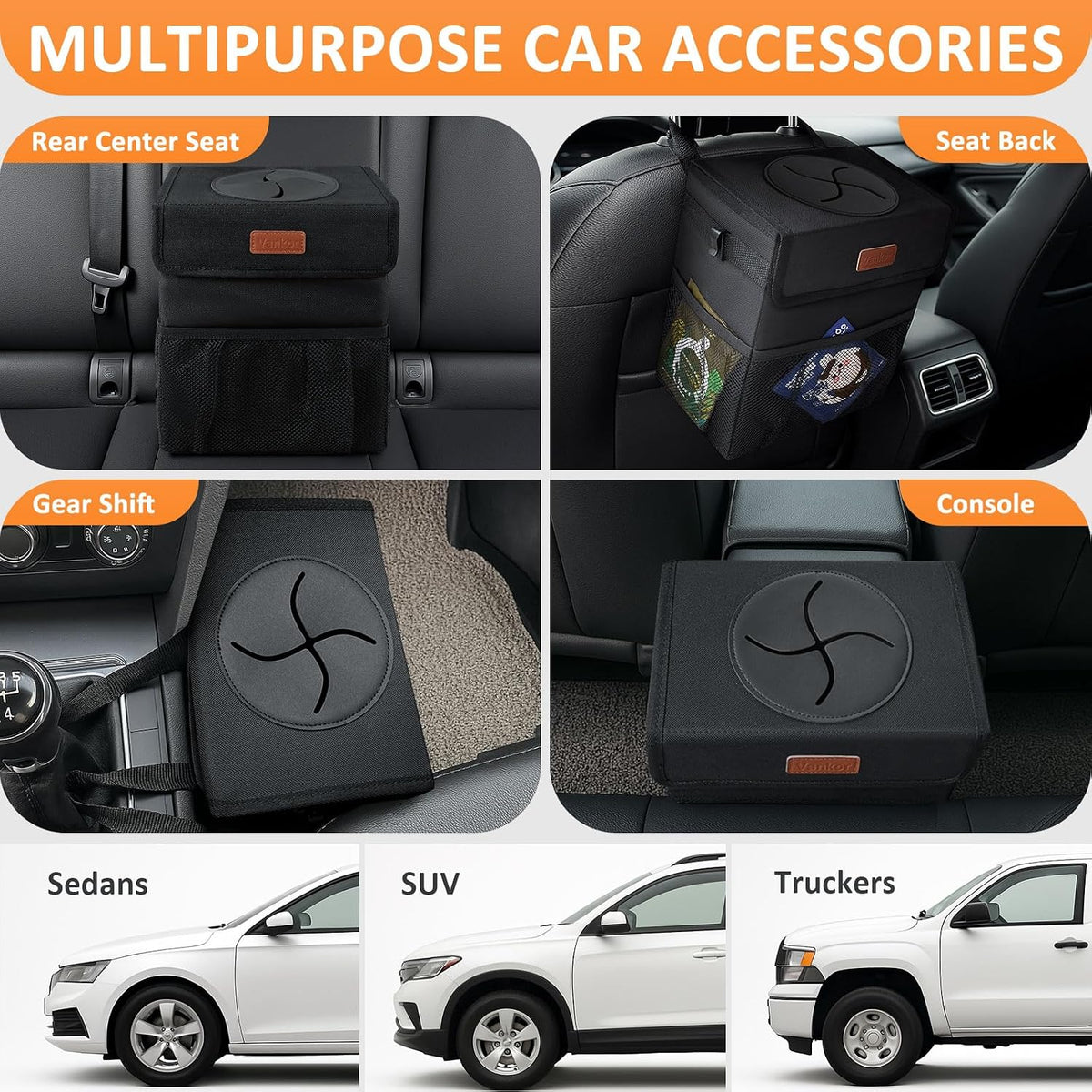 adjustable hanging strap compatible with gear shift, headrest, glove box, or floor
