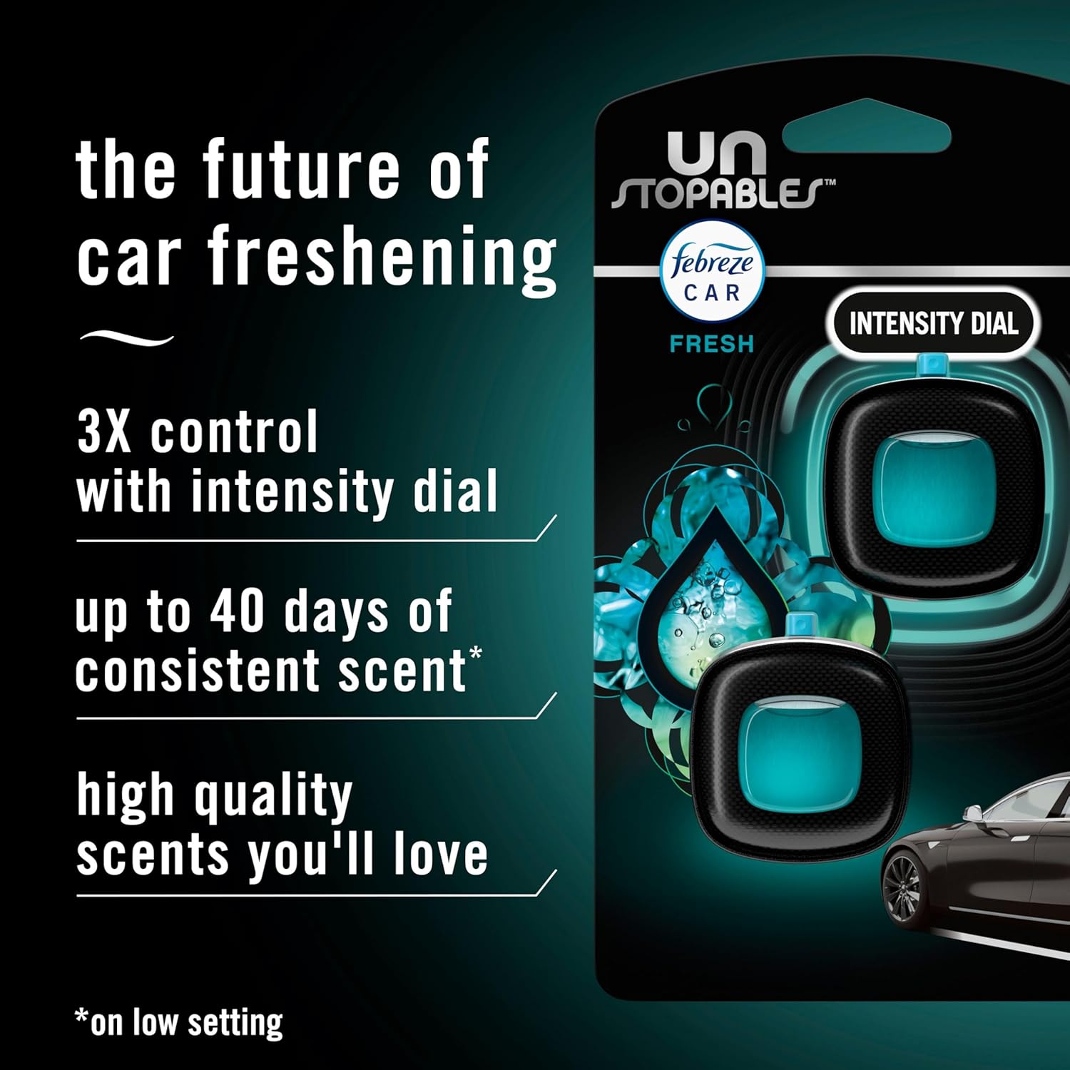 adjustable scent intensity dial (low to high)