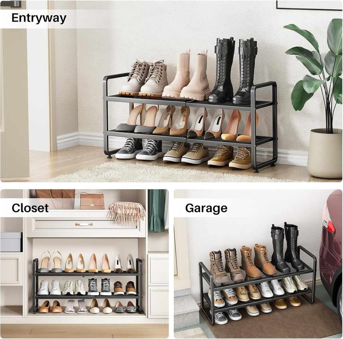 Aero Stiletto Tower – Entryway Shoe Organizer with Sleek Powder-Coated Finish, Expandable 2-Tier Design