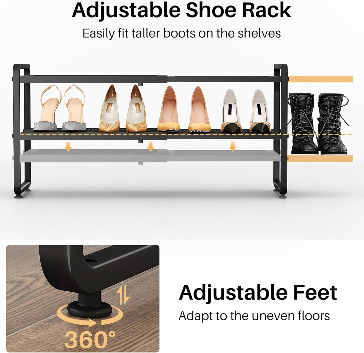 Aero Stiletto Tower – Entryway Shoe Organizer with Sleek Powder-Coated Finish, Expandable 2-Tier Design