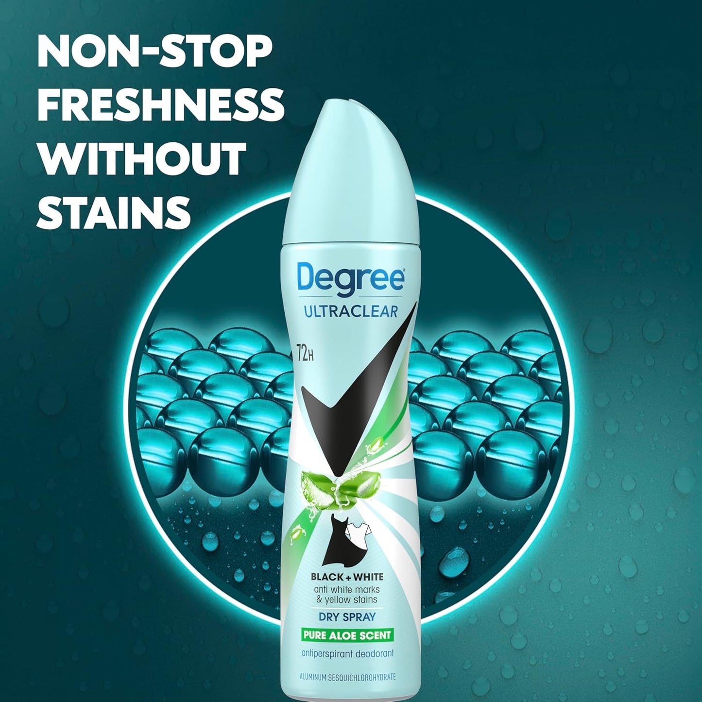 aerosol dry-spray format that dries fast on skin with no wet residue