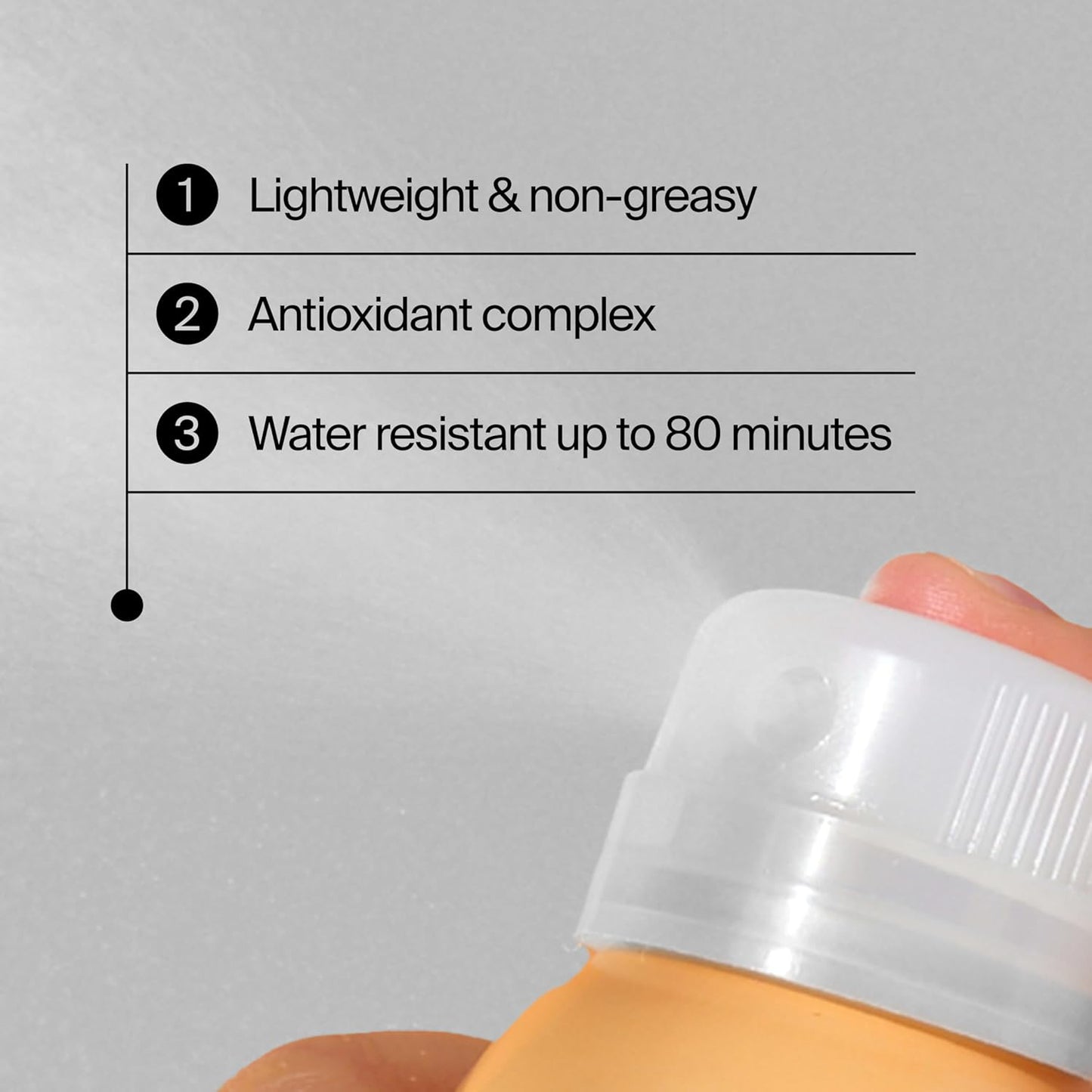 aerosol spray bottle delivering a clear, quick-drying, lightweight mist