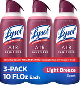 Lysol Air Sanitizer Spray – Calming Bedroom Mist for Nightly Wind-Down Ritual, Light Breeze 10 oz Pack of 3