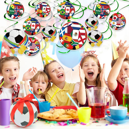 AhfuLife Soccer Hanging Swirls 24pc – Backyard Tailgate and Patio Party Decor for World Cup Matches
