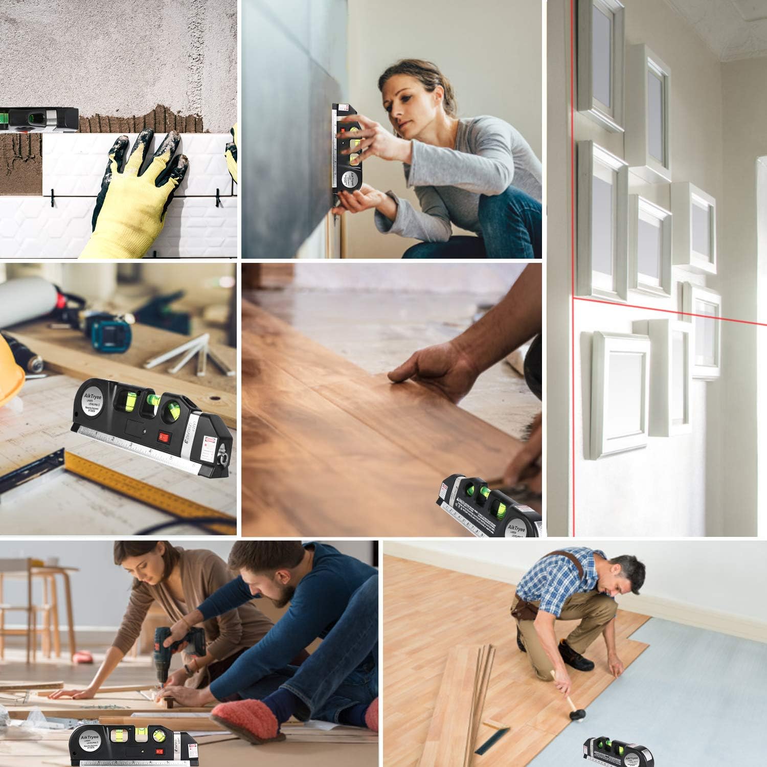AikTryee Laser Level with 8ft Tape – Minimalist Tool for Clean Lines and Intentional Wall Hangings in Small Spaces