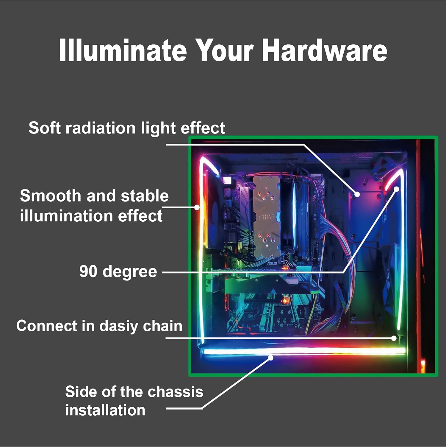 airgoo AG-NEON-LS1 Diffused Silicone ARGB Strip – Thoughtful Housewarming Gift for Custom PC Enthusiasts, 42 Individually Addressable LEDs with Tool-Free Magnetic Mounting