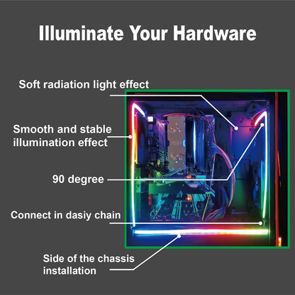 airgoo AG-NEON-LS1 Diffused Silicone ARGB Strip – Thoughtful Housewarming Gift for Custom PC Enthusiasts, 42 Individually Addressable LEDs with Tool-Free Magnetic Mounting