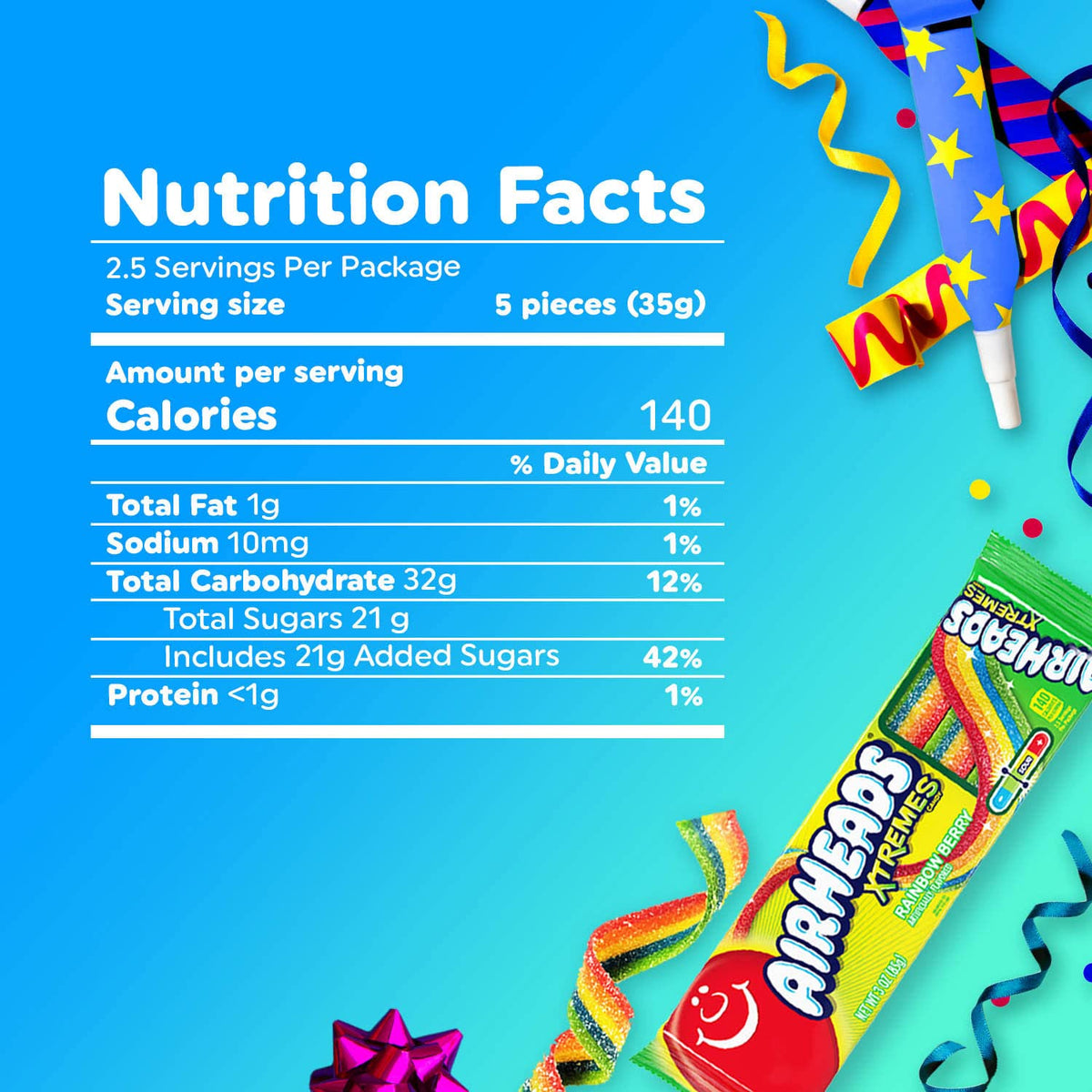Airheads Xtremes Belts Blue Raspberry Sweet and Sour Candy, 18 Count Box of Individually Wrapped 2 oz Chewy Belts – Portable Travel Snack for Car Rides and Day Trips