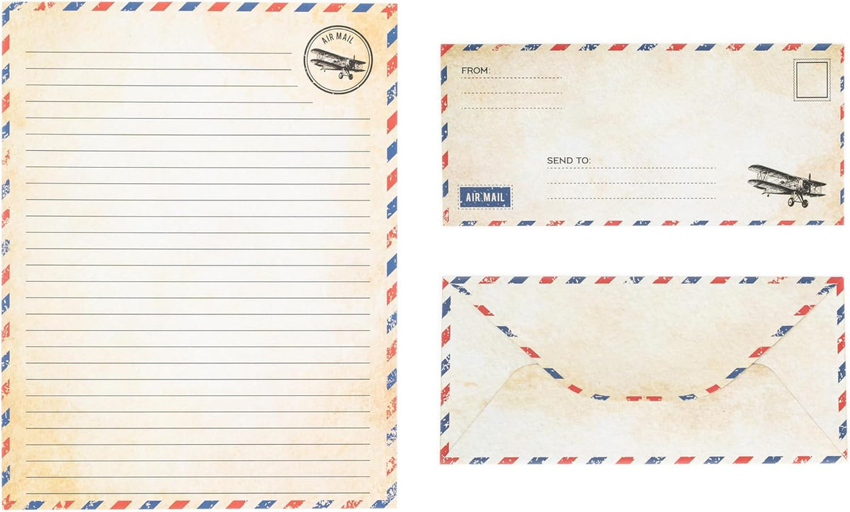 Airmail Letter Set – Home Office Stationery for Focused Letter Writing, Printer Friendly Lined Paper