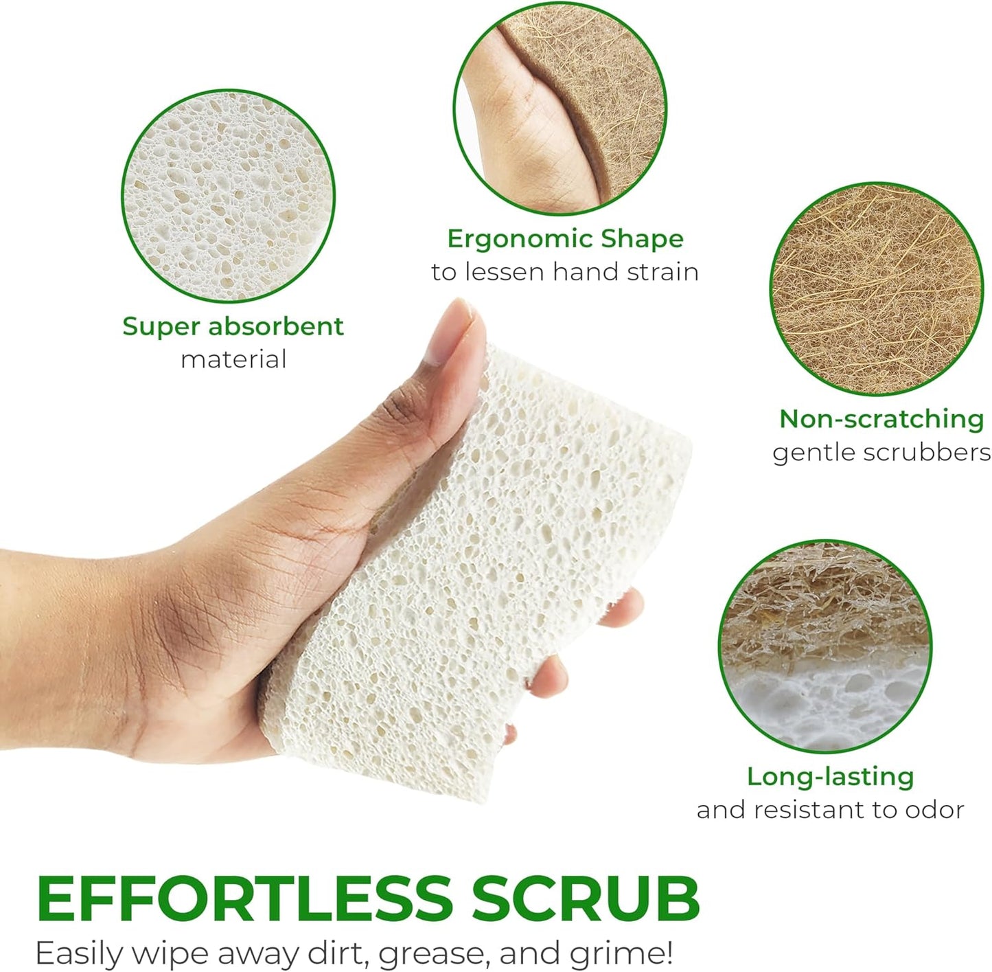 AIRNEX Simple Kitchen Sponge for Capsule Homes, S-Shaped Non-Scratch Coconut and Cellulose Scrubber