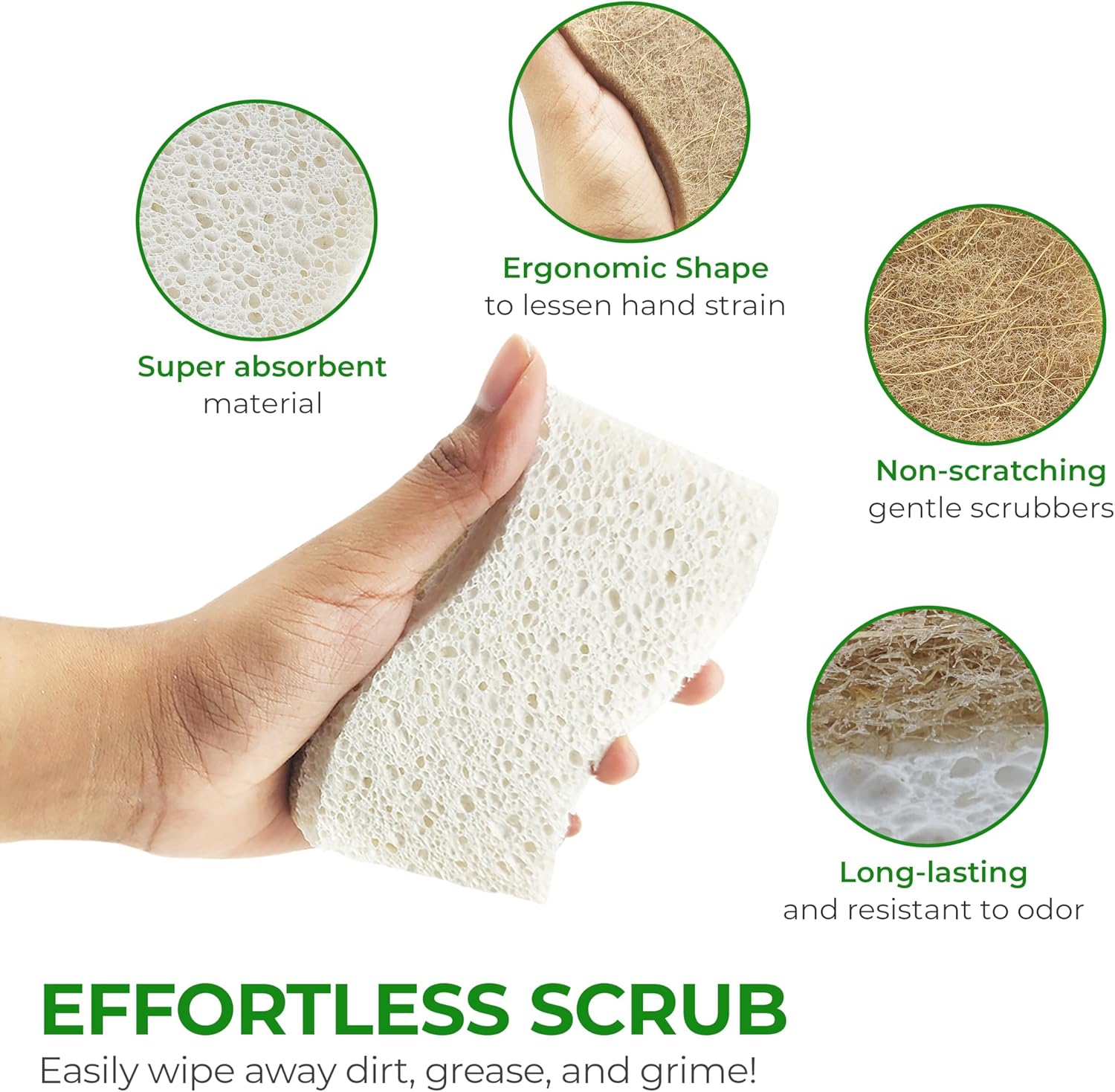 AIRNEX Simple Kitchen Sponge for Capsule Homes, S-Shaped Non-Scratch Coconut and Cellulose Scrubber