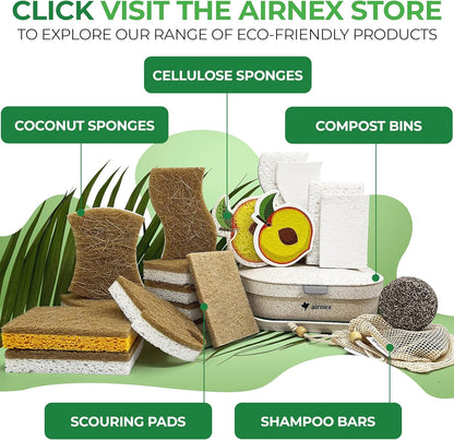 AIRNEX Simple Kitchen Sponge for Capsule Homes, S-Shaped Non-Scratch Coconut and Cellulose Scrubber