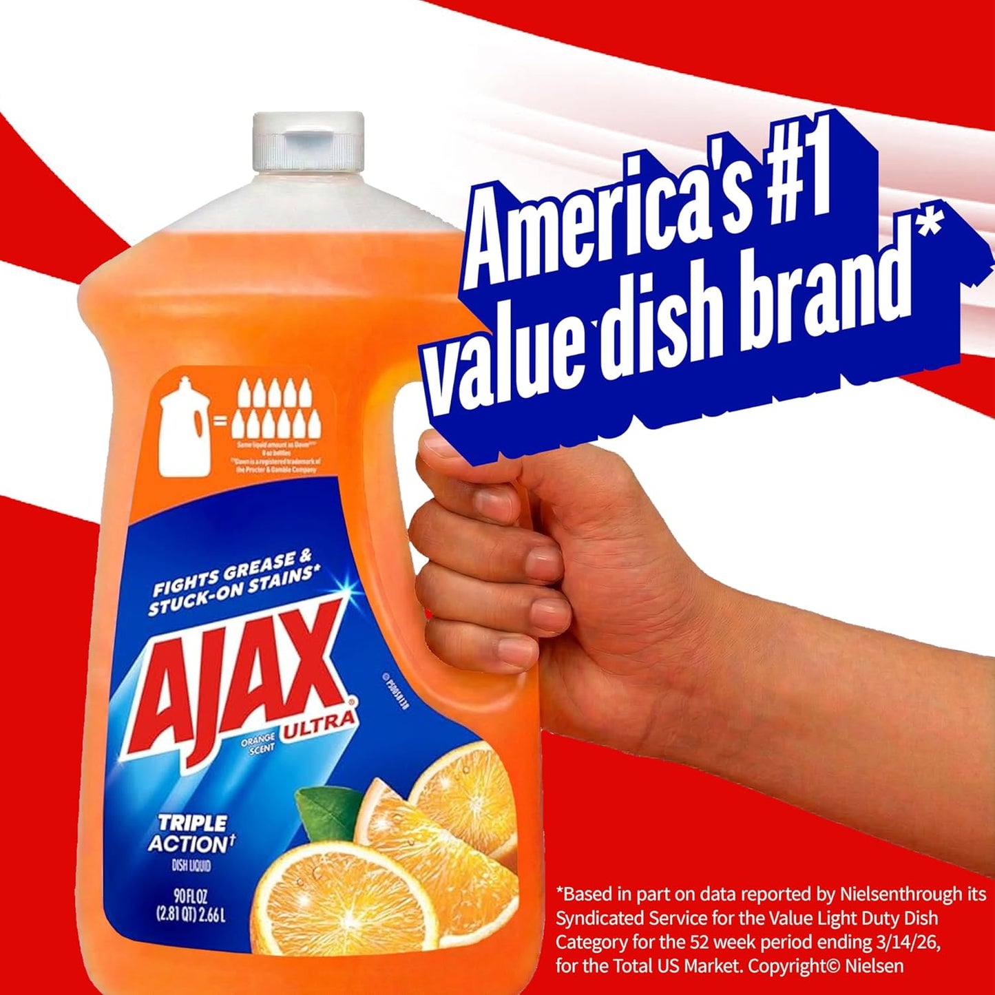 Ajax Ultra Liquid Dish Soap Orange Scent Triple Action 90 fl oz Bottle for Home Office Kitchen Cleanup Routines