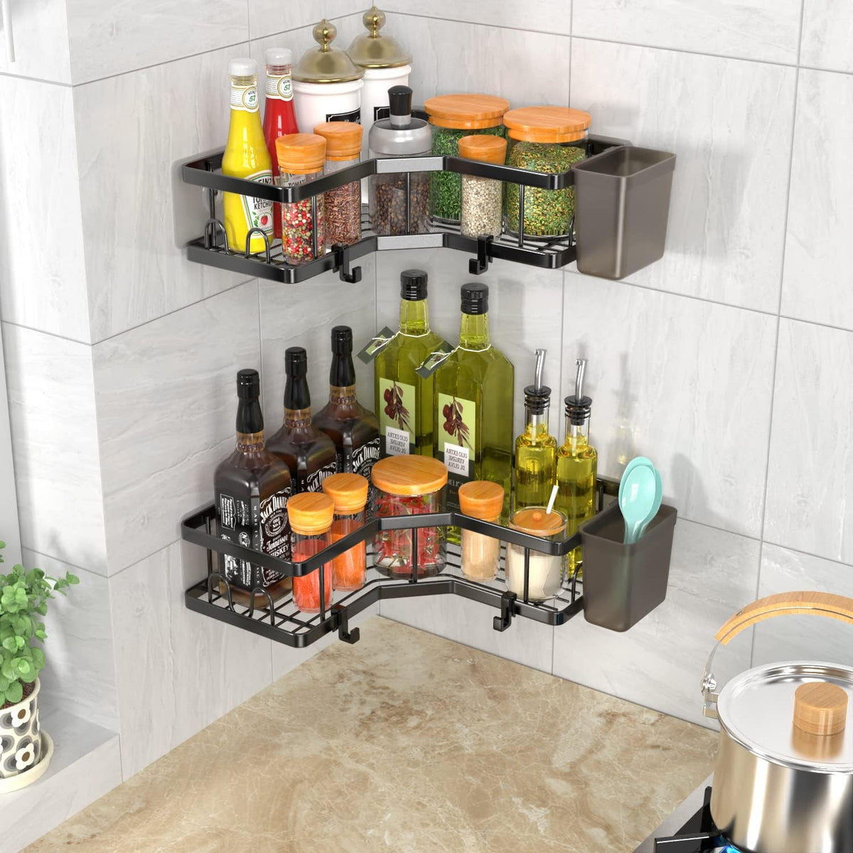 AKTECKE Corner Shower Caddy for Minimalist Apartment Bathrooms, 2-Pack No-Drill Stainless Steel Storage