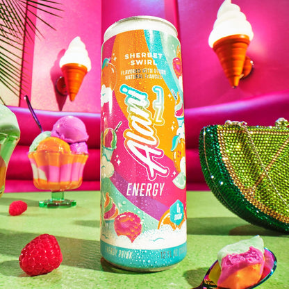 Alani Nu Sherbet Swirl Energy Drink – Beauty-from-Within Beauty Supplement Drink for Self-Care Routine, 200mg Crash-Free Caffeine with Biotin and B Vitamins, 24 Pack