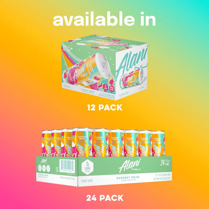 Alani Nu Sherbet Swirl Energy Drink – Beauty-from-Within Beauty Supplement Drink for Self-Care Routine, 200mg Crash-Free Caffeine with Biotin and B Vitamins, 24 Pack