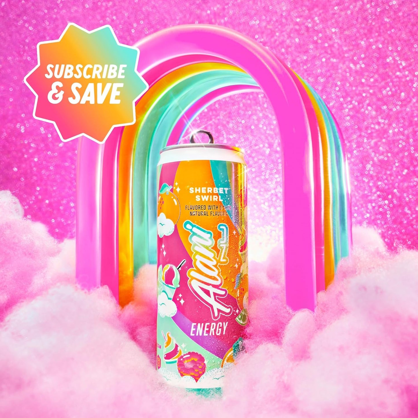 Alani Nu Sherbet Swirl Energy Drink – Beauty-from-Within Beauty Supplement Drink for Self-Care Routine, 200mg Crash-Free Caffeine with Biotin and B Vitamins, 24 Pack