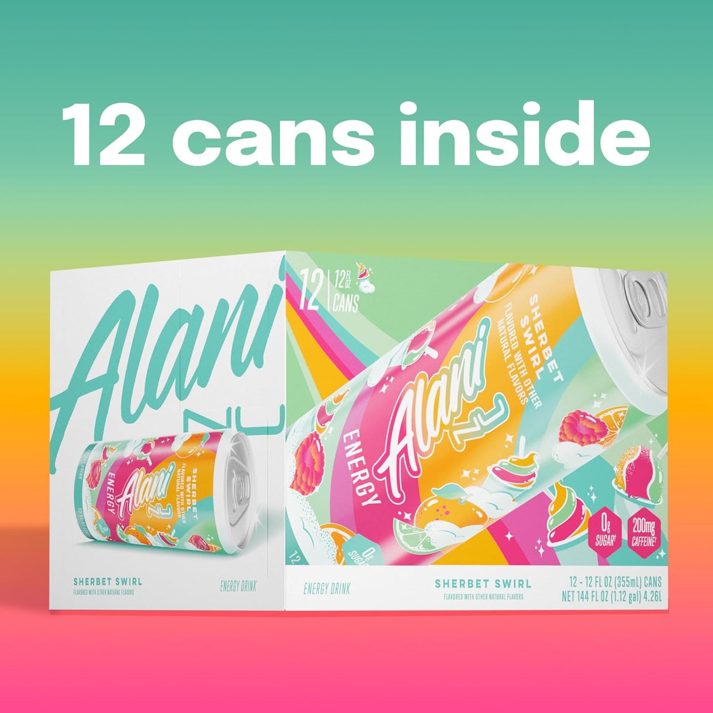 Alani Nu Sherbet Swirl Energy Drink – Home Office Focus Companion, Crash-Free Coffee Alternative in 12-Pack